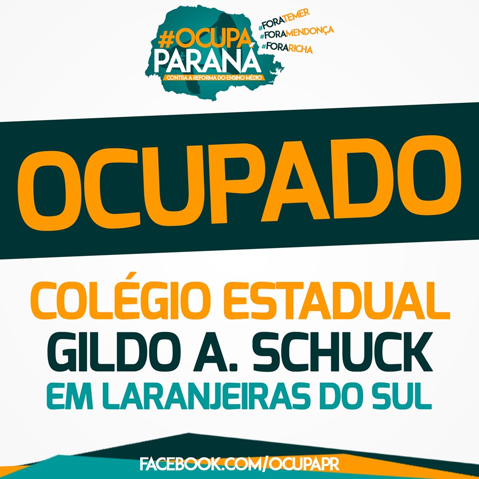 Alunos secundaristas ocupam Colégio Gildo Aluísio Schuck em Laranjeiras do Sul