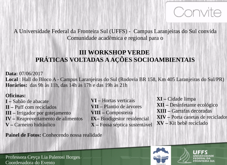 UFFS promove o III Workshop Verde na próxima semana