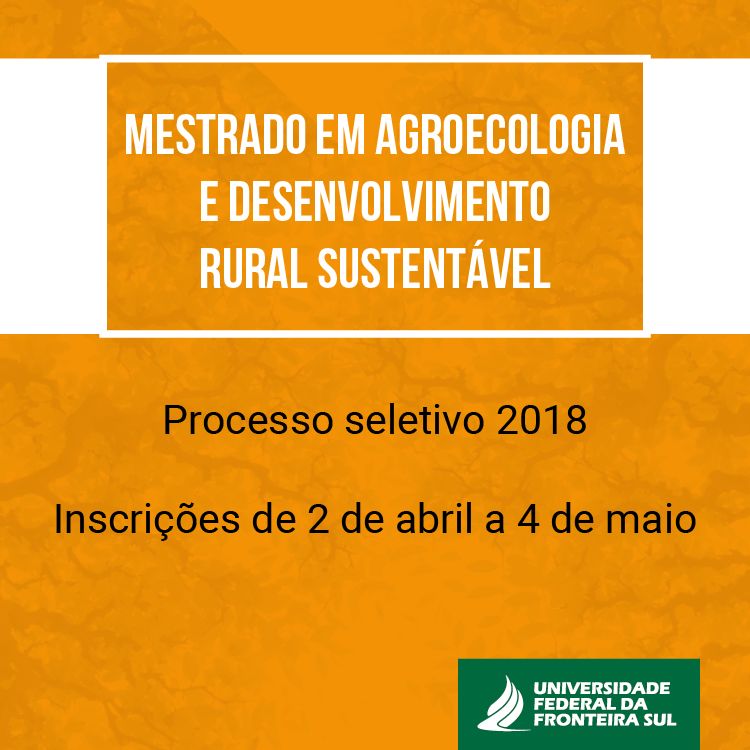Prazo para inscrição no Mestrado em Agroecologia e Desenvolvimento Rural Sustentável segue até início de maio