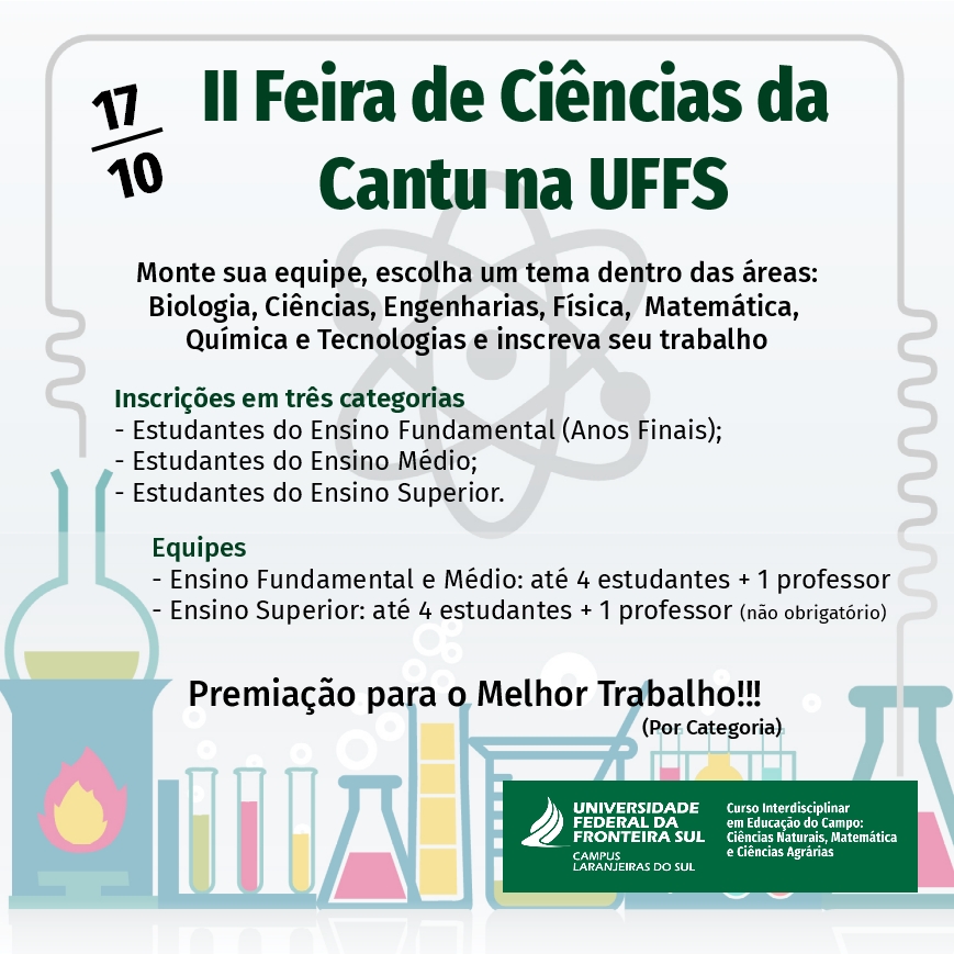II Feira de Ciências da Cantu na UFFS recebe inscrições até 10 de setembro