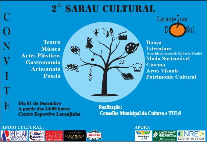 2º Sarau Cultural de Laranjeiras do Sul traz diversas atrações gratuitas para o público, no Ginásio Laranjinha